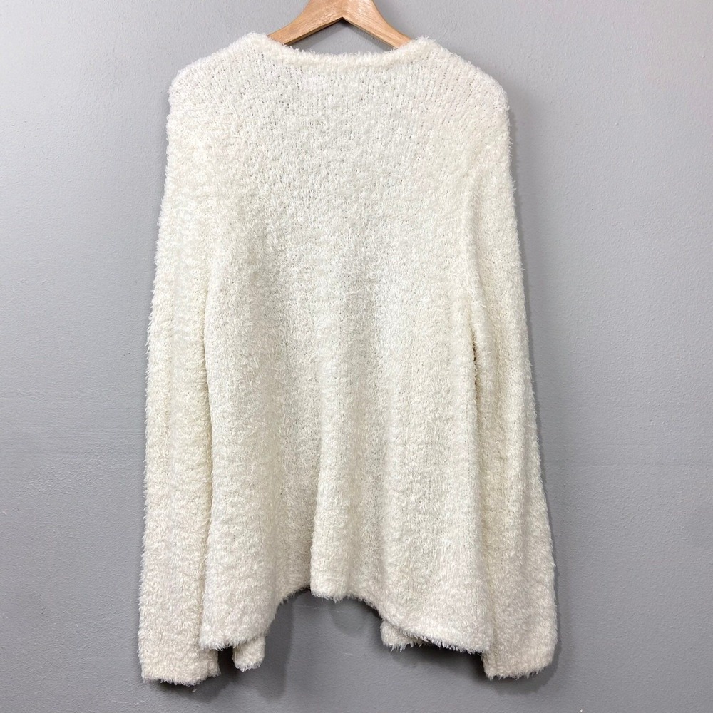 LOFT Fuzzy Cardigan Sweater Plus Size 16/18 Open Front Cozy Jacket Ivory Cream - Picture 8 of 11